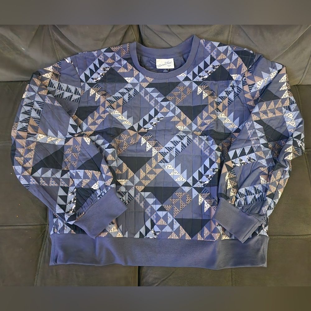 Geometric Patterned Sweater - Blue and Gray